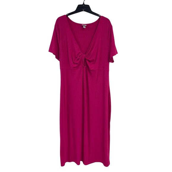 A New Day Womens XXL Pink Short Sleeve Key Hole Ribbbed Midi A Line Dress - Picture 1 of 6